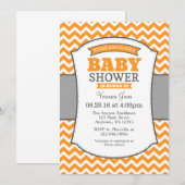 Invitation Baby shower Orange Grey Chevron (Devant / Derrière)