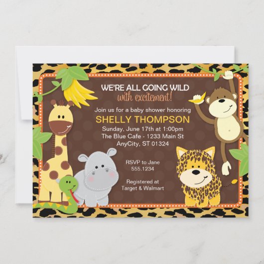 Invitation Baby shower orange Invitati d'amis de jungle de (Devant)