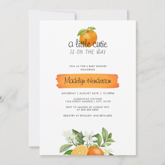 Invitation Baby shower Orange Little Cutie (Devant)
