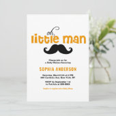 Invitation Baby shower Orange Little Man Mustache (Debout devant)