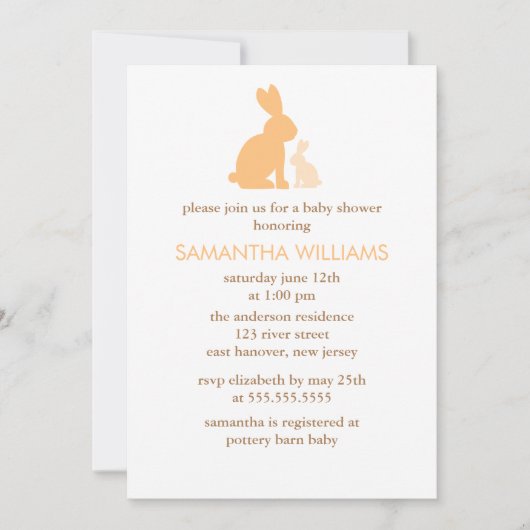 Invitation Baby shower Orange Mom and Baby Rabbit (Devant)
