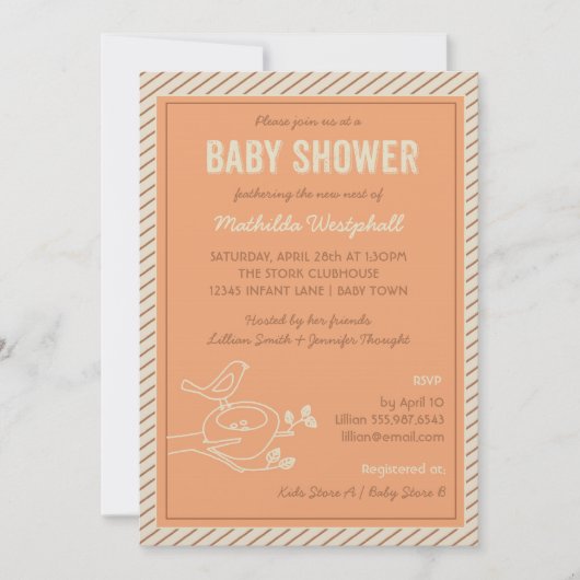 Invitation Baby shower Orange Nid (Devant)