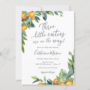 Invitation Baby shower Orange Three Little Cuties