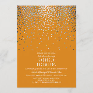 Invitation Baby shower orange Vintage élégant en argent Confe
