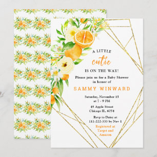 Invitation Baby Shower Oranges et Fleurs