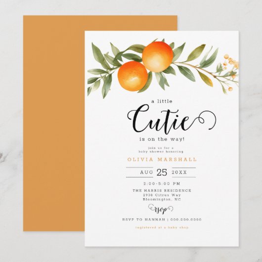 Invitation Baby shower Oranges Little Cutie (Devant / Derrière)