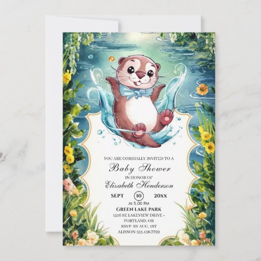 Invitation Baby shower Otter aquarelle (Devant)