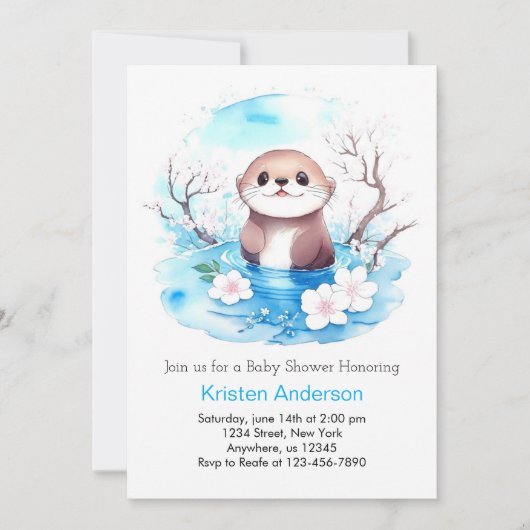 Invitation Baby shower Otter Boy (Devant)