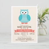 Invitation Baby shower ou arrosage de Chouette Bleue et Corai (Debout devant)