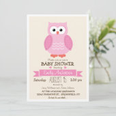 Invitation Baby shower ou arroser de chouette rose pour fille (Debout devant)