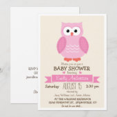Invitation Baby shower ou arroser de chouette rose pour fille (Devant / Derrière)