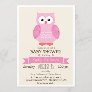 Invitation Baby shower ou arroser de chouette rose pour fille