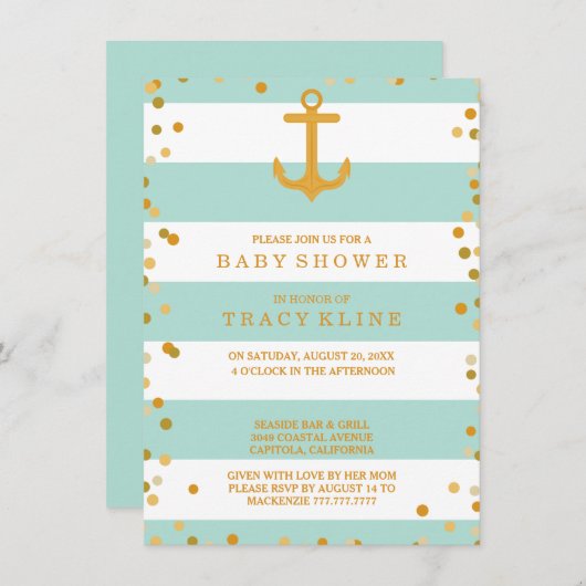 Invitation Baby shower ou aspersion des rayures et des points (Devant / Derrière)