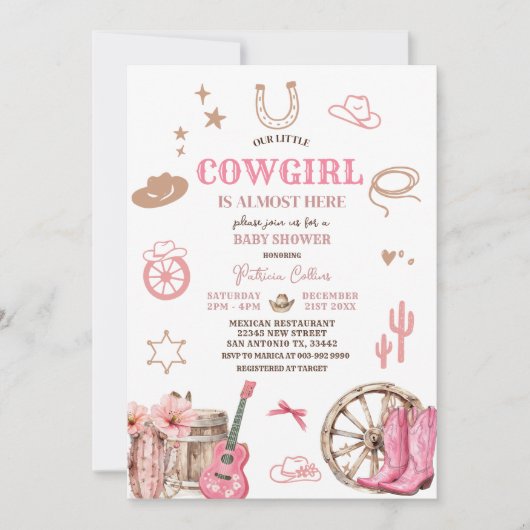 Invitation Baby shower Ouest sauvage de notre petite fille ro (Devant)