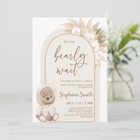 Invitation Baby shower Ours Arch Boho (Debout devant)