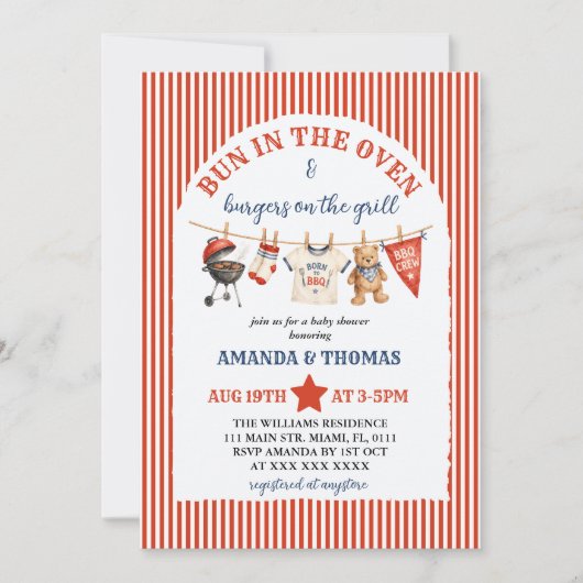 Invitation Baby Shower Ours BBQ Burger (Devant)