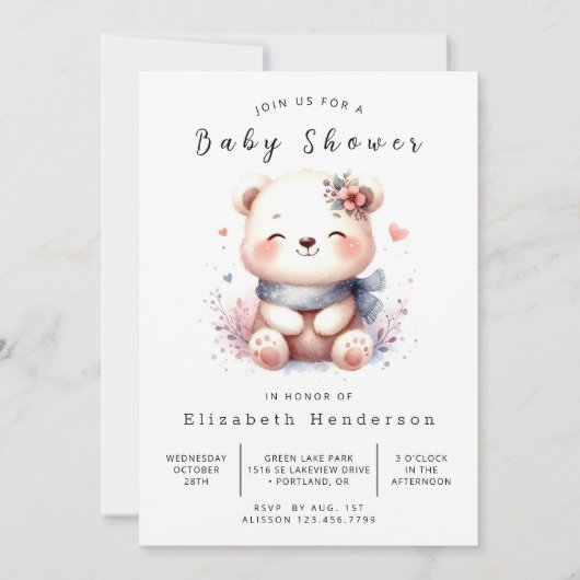 Invitation Baby shower Ours Bébé Whimsy (Devant)