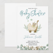 Invitation Baby shower Ours bleu aquarelle (Devant / Derrière)
