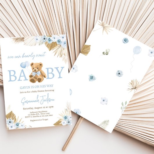 Invitation Baby shower Ours Bleu Boho