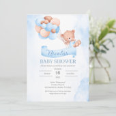 Invitation Baby shower Ours Bleu Espagnol (Debout devant)