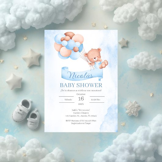 Invitation Baby shower Ours Bleu Espagnol