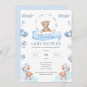 Invitation Baby shower Ours Bleu Espagnol (Devant / Derrière)
