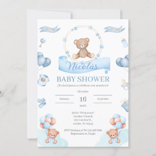 Invitation Baby shower Ours Bleu Espagnol