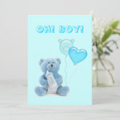Invitation Baby shower Ours Bleu Teddy (Debout devant)
