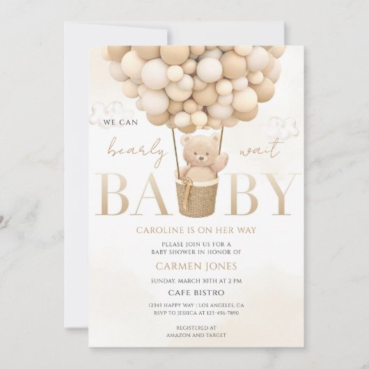 Invitation Baby-Shower Ours Bohème (Devant)