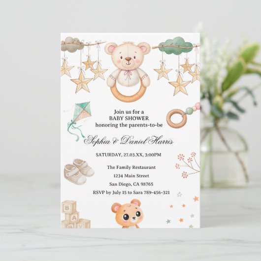 Invitation Baby shower Ours Boho (Debout devant)