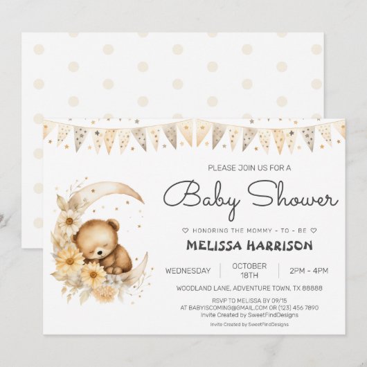 Invitation Baby shower Ours Boho (Devant / Derrière)