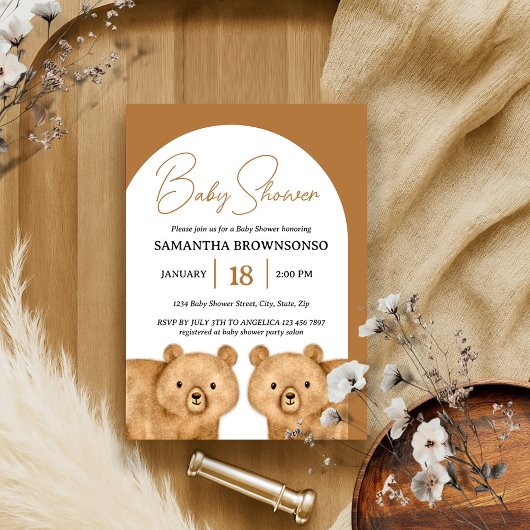 Invitation Baby Shower Ours Brun
