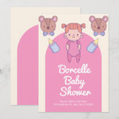 Invitation Baby Shower Ours Brun Rose  (Devant / Derrière)