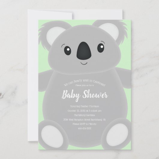 Invitation Baby shower Ours de Koala (Devant)