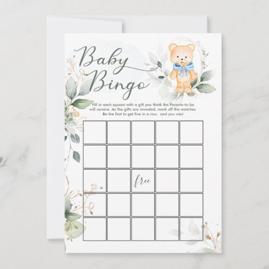 Invitation Baby shower Ours de verdure Jeux de Bingo/Traits (Devant)