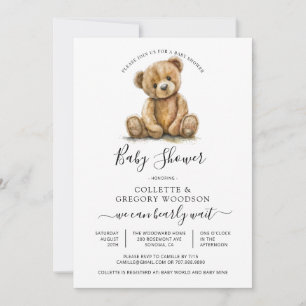 Invitation Baby Shower Ours en aquarelle simple