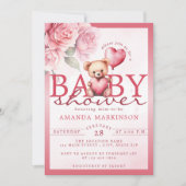 Invitation Baby Shower Ours en peluche à la Saint-Valentin aq (Devant)
