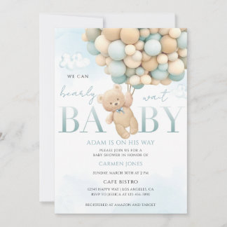 Invitation Baby-Shower Ours en Peluche Bleu