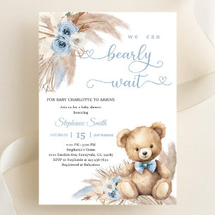 Invitation Baby Shower Ours en Peluche Bleu Boho