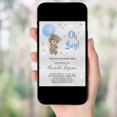 Invitation Baby shower ours en peluche bleu garçon argent
