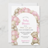 Invitation Baby shower ours en peluche en arc rose (Devant)