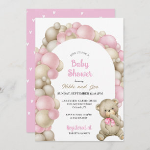 Invitation Baby shower ours en peluche en arc rose
