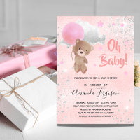 Baby shower ours en peluche fille rose argent invi