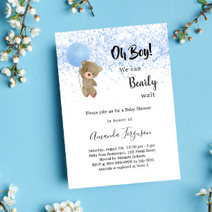 Invitation Baby shower ours en peluche garçon bleu blanc luxe