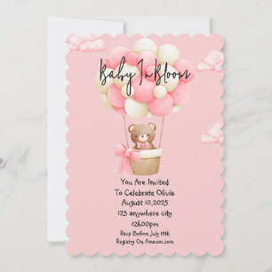 Invitation baby shower ours en peluche rose