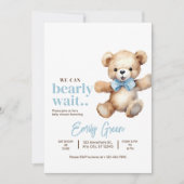 Invitation Baby shower Ours En Teddy, On Peut Attendre (Devant)