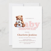 Invitation Baby shower Ours En Teddy Rose Cute (Devant)