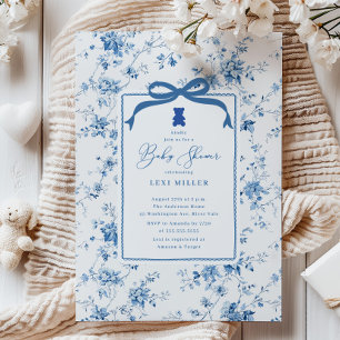 Invitation Baby shower Ours en Teddy Toile Bleu