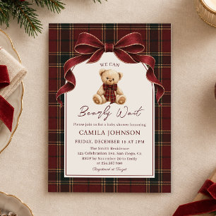 Invitation Baby Shower Ours en Velours Rouge Vieux