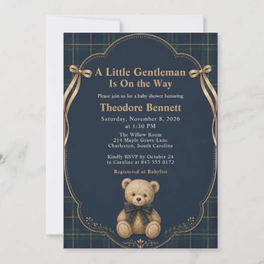 Invitation Baby Shower Ours en Vichy Prépa (Devant)